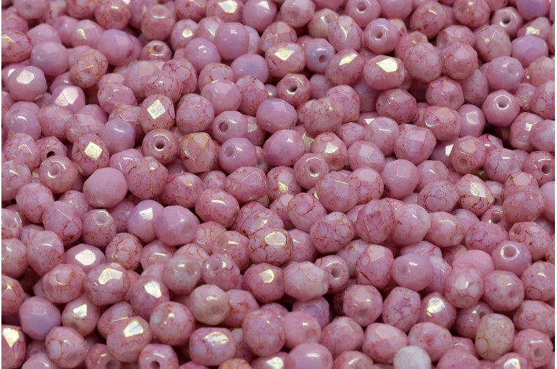 Faceted Round Fire Polished Beads, Chalk White Luster Lila (03000-14494), Glass, Czech Republic