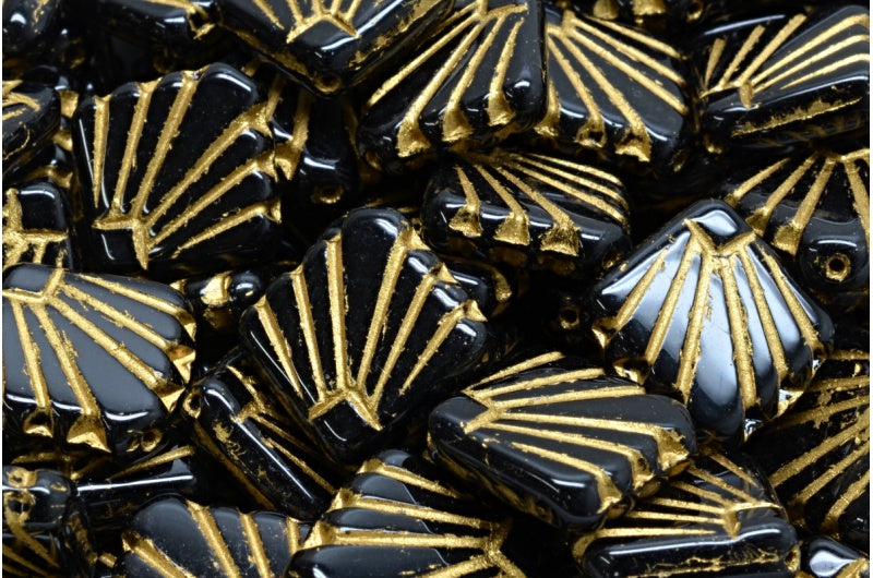 ディアファンビーズ、ブラックゴールドライン(23980-54302)、ガラス、チェコ共和国