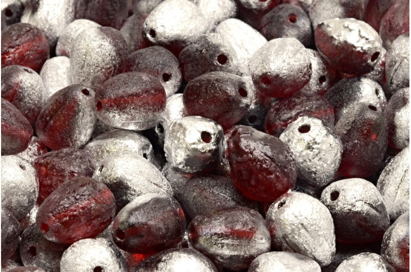 OUTLET 10 grams Drop Melon Beads, 11 x 9 mm, Pink Etched Silver (70010-etch-27001), Glass, Czech Republic