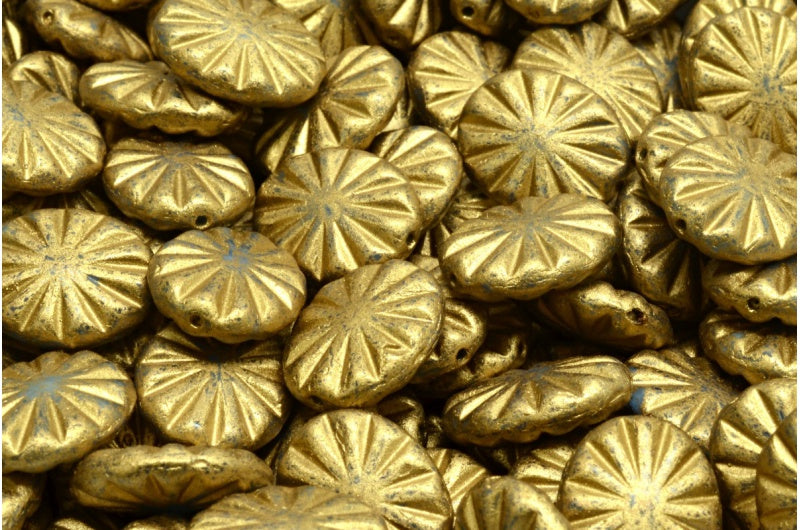 フラットオーバルビーズ、R2332 ダーティゴールド(R2332-04302)、ガラス、チェコ共和国