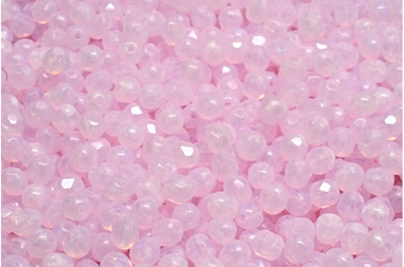 Faceted Round Fire Polished Beads, Opal Pink (71200), Glass, Czech Republic