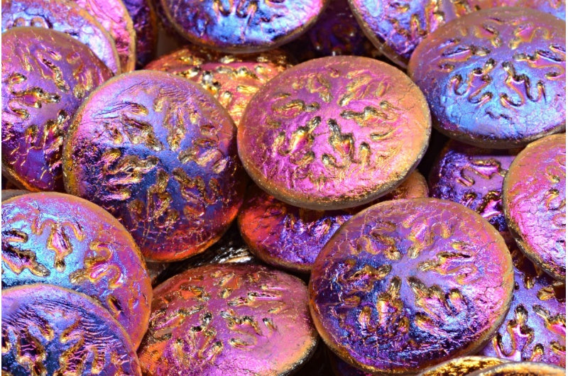 雪花凸圆形珠子,水晶蚀刻 Sliperit (00030-etch-29501),玻璃,捷克共和国