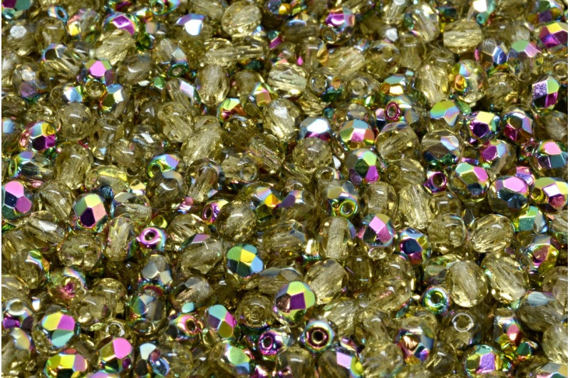 ファセット加工ビーズ ラウンド型 透明ライトトパーズイエロークリスタル ヴィトレイルミディアムコーティング (10020-28101) ボヘミアクリスタルガラス チェコ共和国