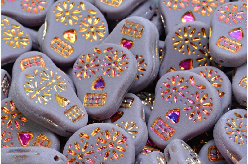 糖骷髅珠,不透明紫水晶 Sliperit 全(2X 面)哑光 (23030-29503-84100),玻璃,捷克共和国