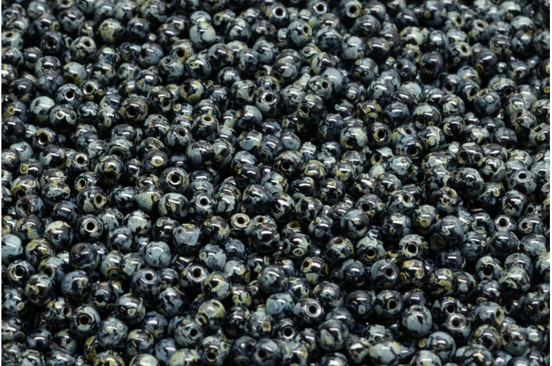 ラウンドドラックビーズ、ブラックトラバーチン(23980-86800)、ガラス、チェコ共和国