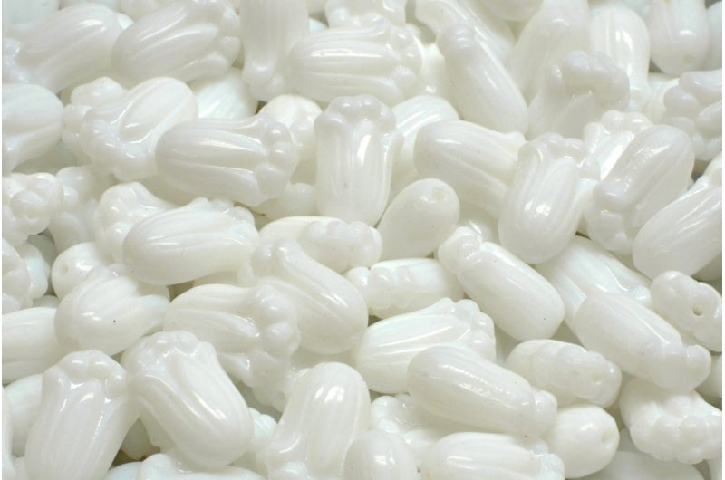 Tulip Bud Beads, White (02010), Glass, Czech Republic