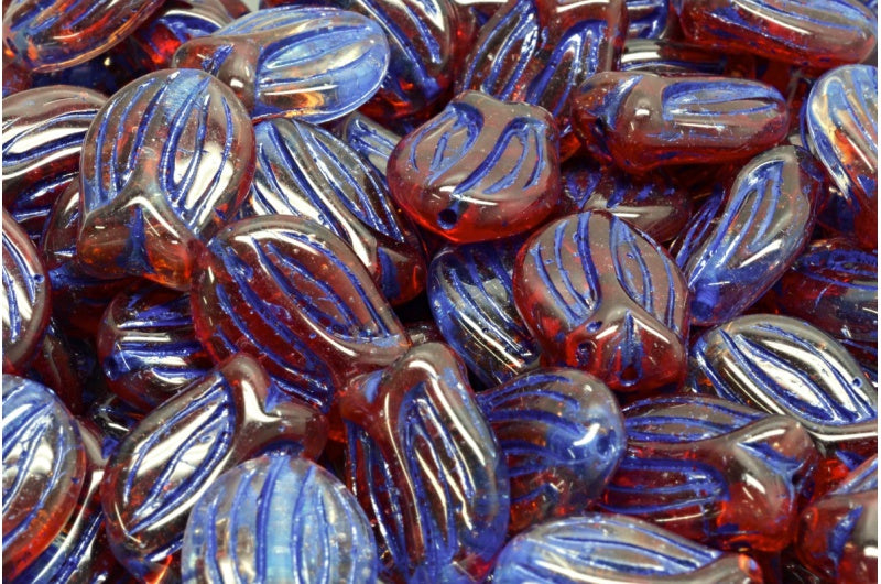 チューリップビーズ、R0098 ブルーライン(R0098-54309)、ガラス、チェコ共和国