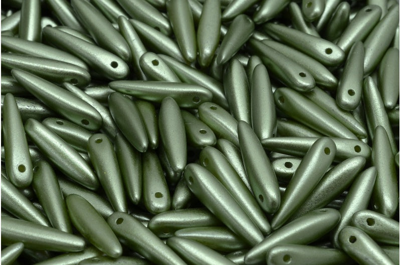 Thorn Beads, White Laser Etched Decor On Olive (02010-25034), Glass, Czech Republic