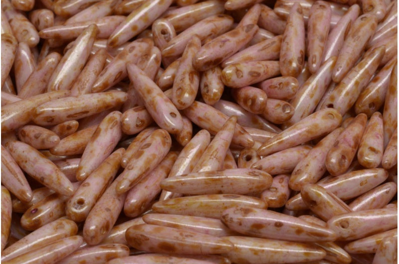 ソーンビーズ、白オレンジピンク光沢斑点(02010-65307)、ガラス、チェコ共和国