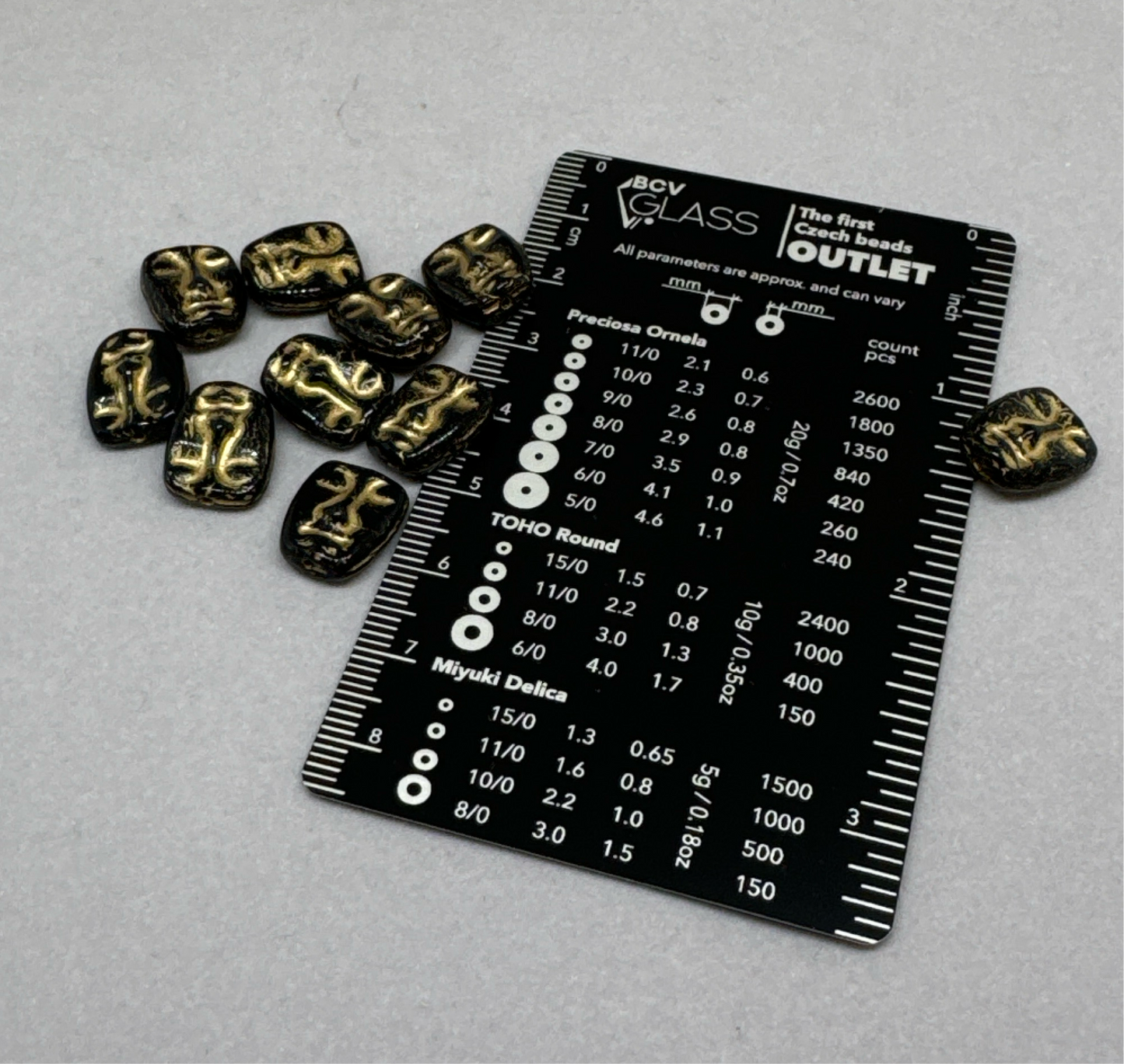 奥特莱斯 10克图腾脸珠,14 x 10毫米,黑金内衬(23980-54302),玻璃,捷克共和国