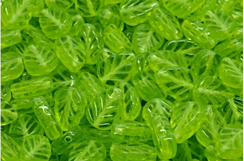 Mint Leaf Beads, Transparent Green (50220), Glass, Czech Republic
