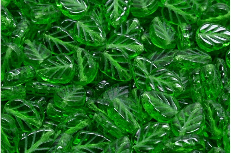 Mint Leaf Beads, Emerald Green (50120), Glass, Czech Republic