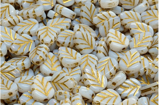 OUTLET 10 grams Mint Leaf Beads, 10 x 8 mm, White Gold Lined (02010-54302), Glass, Czech Republic