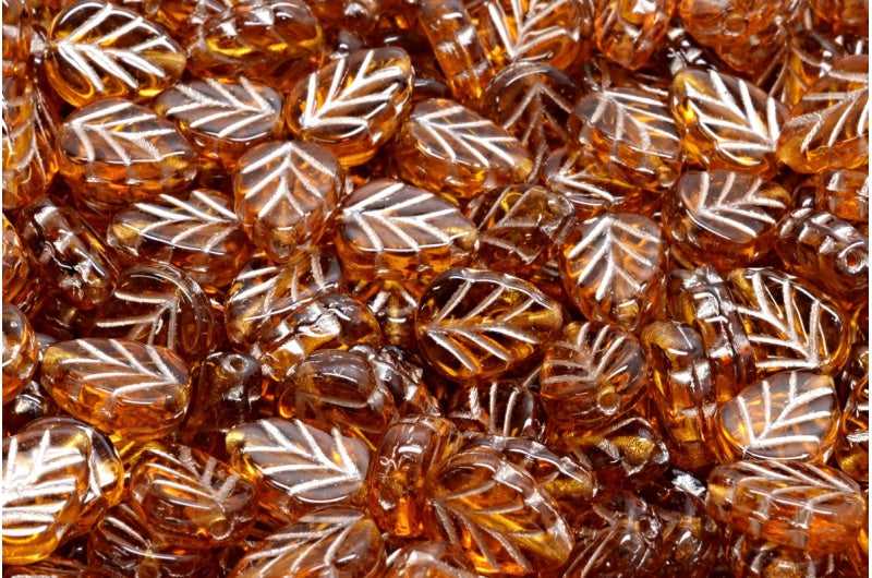 ミントリーフビーズ、トパーズ銅張り(10070-54324)、ガラス、チェコ共和国