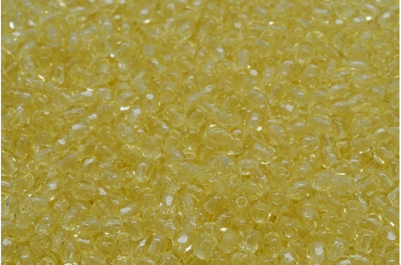 アウトレット 10グラム ファセットラウンドファイアポリッシュビーズ、3 x 3 mm、透明イエロー(80120)、ガラス、チェコ共和国