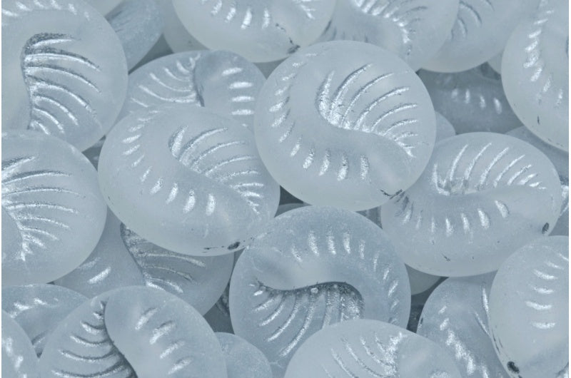 Fossil Coin Beads, Crystal Silver Lined Matte (00030-54301-84100), Glass, Czech Republic