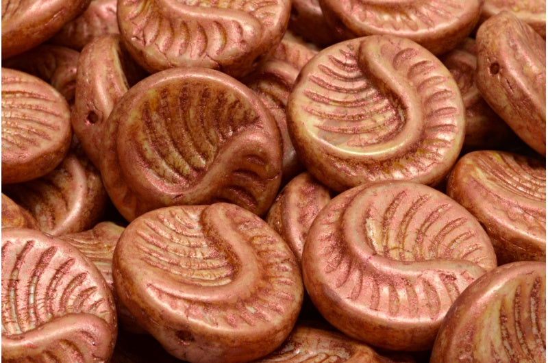 化石硬币珠,白色铜光泽斑点 (02010-65324),玻璃,捷克共和国