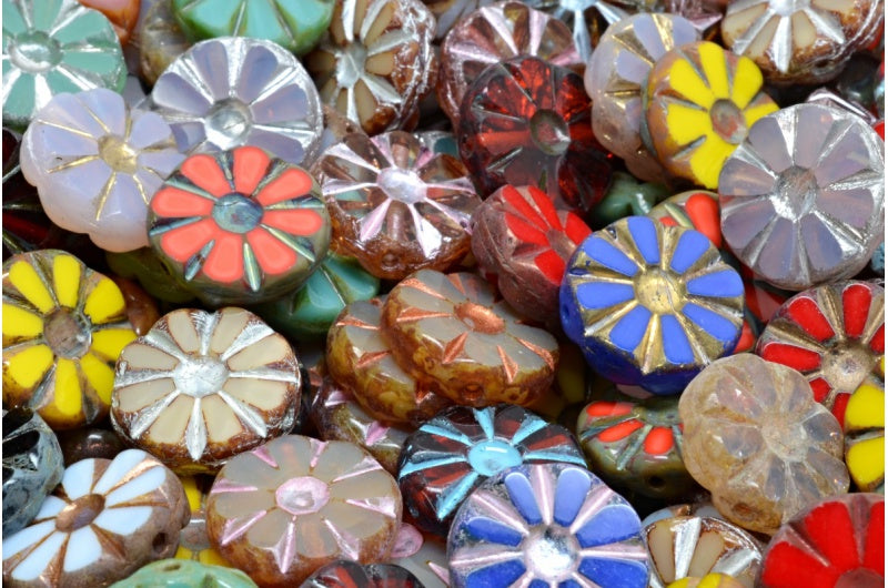 テーブルカット研磨ひまわりビーズ、1ミックスカラー(00001-ミックス)、ガラス、チェコ共和国