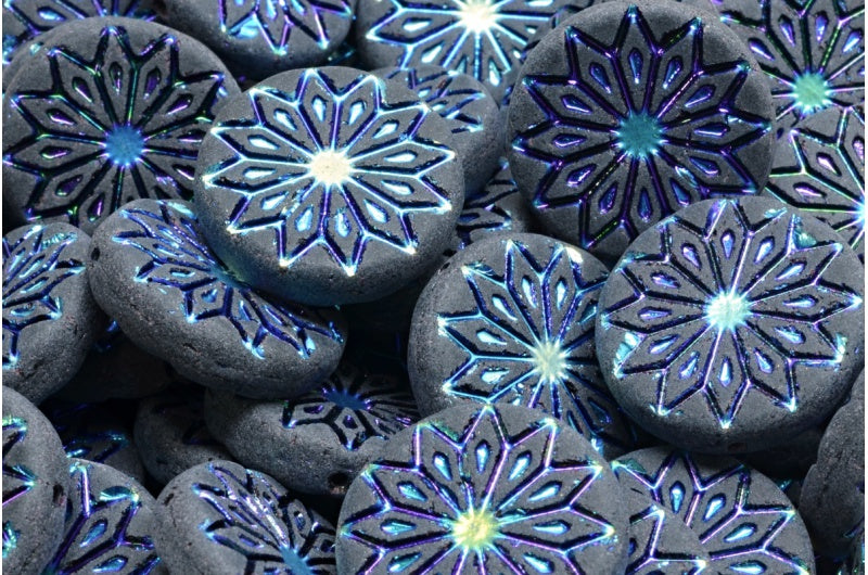 OUTLET 10 grams Origami Flower Beads, 18 x 18 mm, Black Ab Full (2X Side) Matte (23980-28703-84100), Glass, Czech Republic