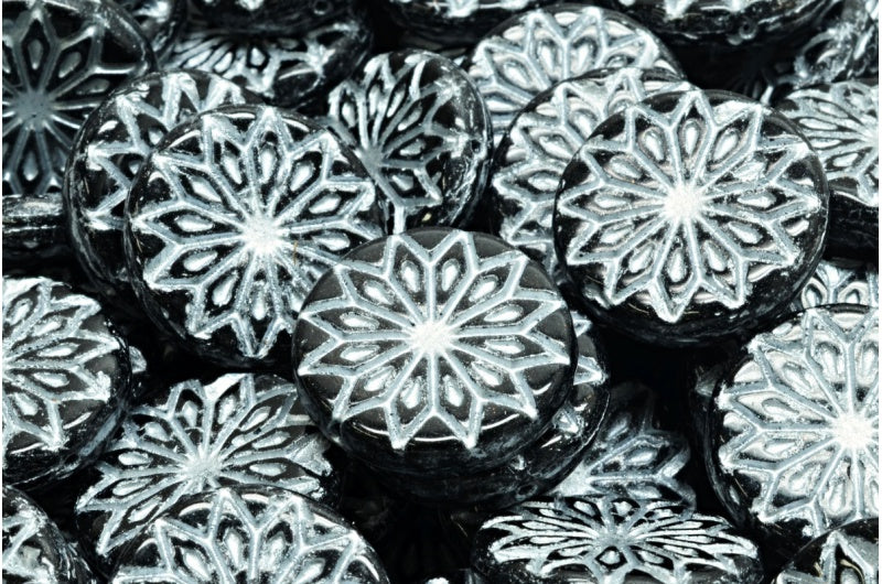 OUTLET 10 grams Origami Flower Beads, 18 x 18 mm, Black Silver Lined (23980-54301), Glass, Czech Republic