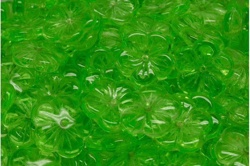 Apple Flower Beads, Transparent Green (50800), Glass, Czech Republic