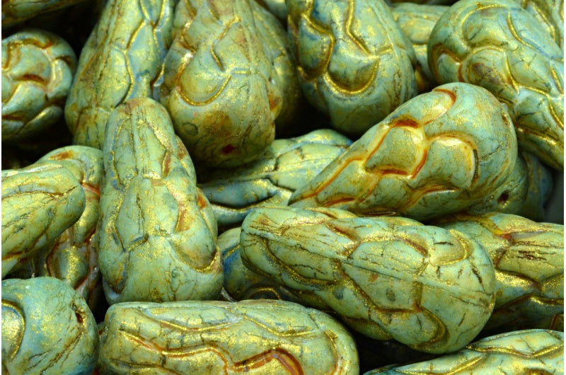 Pinecone Beads, White Brown Luster Spotted (02010-65326), Glass, Czech Republic