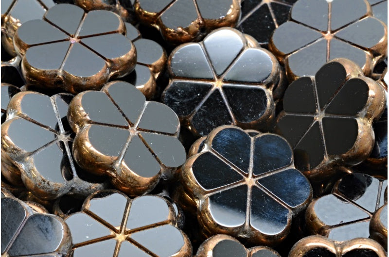 OUTLET 10 grams Table Cut Garland Flower Beads, 20 x 20 mm, Black Bronze (23980-14415), Glass, Czech Republic