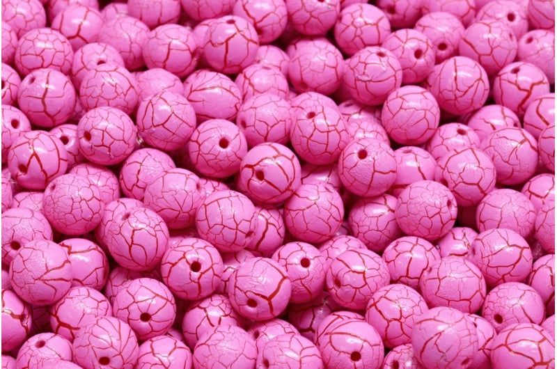 圆形 Druck 珠子,粉笔白粉色裂纹 (03000-24611),玻璃,捷克共和国