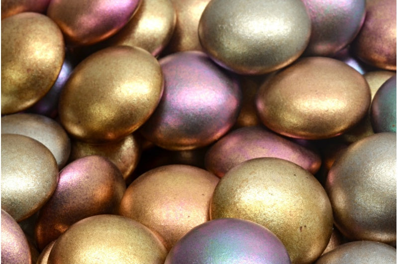 カボションビーズ、クリスタルイエローゴールドメタリックアイリス(00030-01620)、ガラス、チェコ共和国