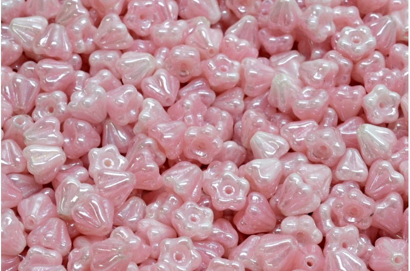 Bell Flower Beads, Pink D Hematite (07724-D-14400), Glass, Czech Republic