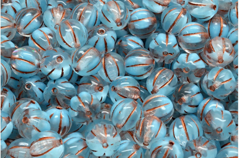 メロンビーズ、青銅線入り(R0641-54319)、ガラス、チェコ共和国