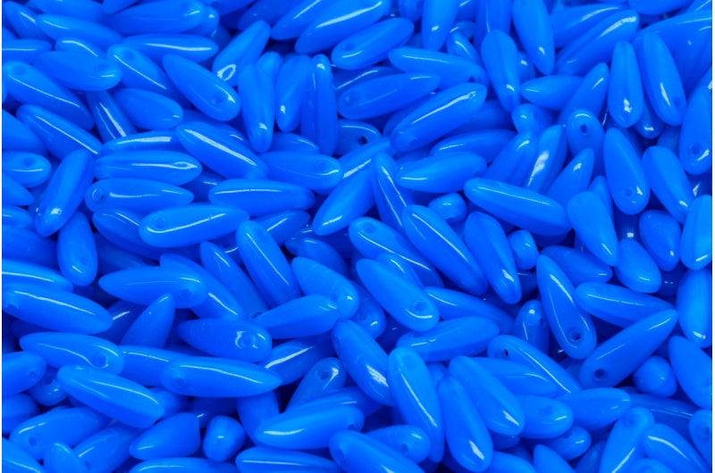 アウトレット 10グラム ダガービーズ、3 x 11 mm、ブルー(62010)、ガラス、チェコ共和国