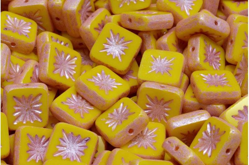 OUTLET 10 grams Table Cut Square Kiwi Beads, 10 x 10 mm, Yellow Pink Lined (83120-04321), Glass, Czech Republic
