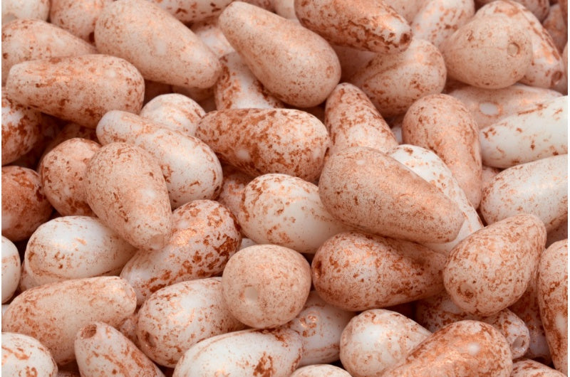 ドロップビーズ、ホワイトエッチング銅ライニング(02010-etch-54319)、ガラス、チェコ共和国