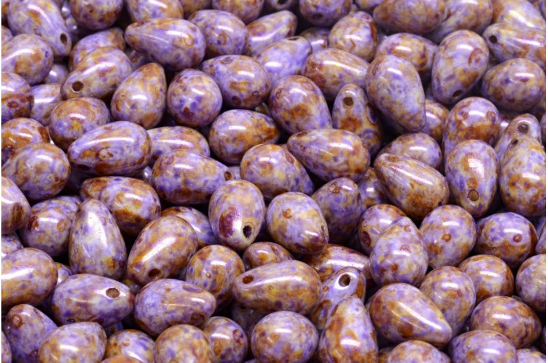 Drop Beads, White Travertin Puprple (02010-65328), Glass, Czech Republic