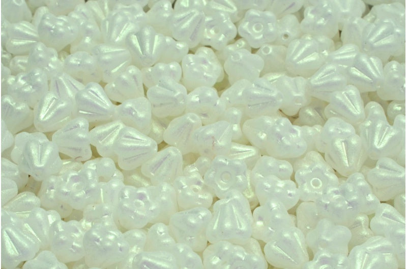 Bell Flower Beads, White Green Purple Shade (02010-79303), Glass, Czech Republic