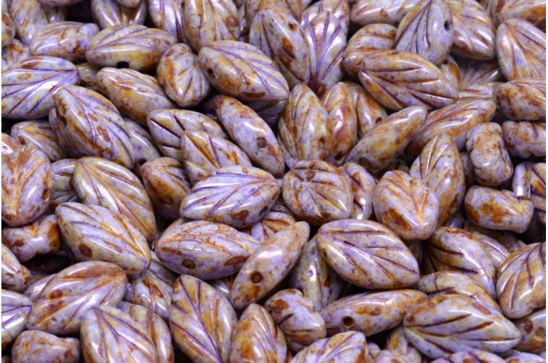 Beech Leaf Beads, White 65328 (02010-65328), Glass, Czech Republic