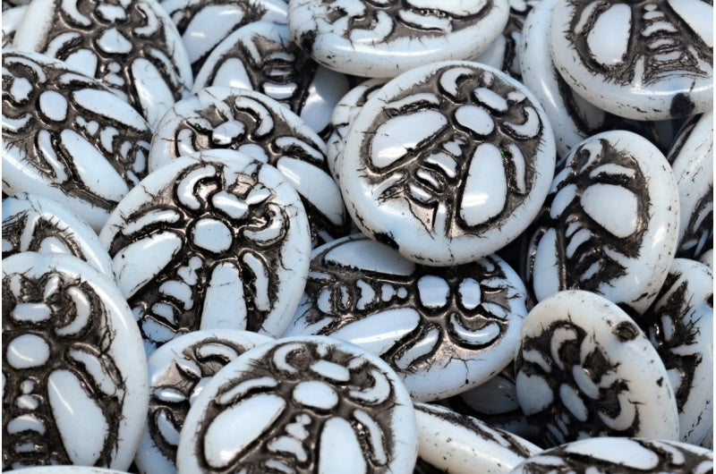 OUTLET 10 grams Bee Beads, 22 x 18 mm, White Black Lined (02010-46441), Glass, Czech Republic