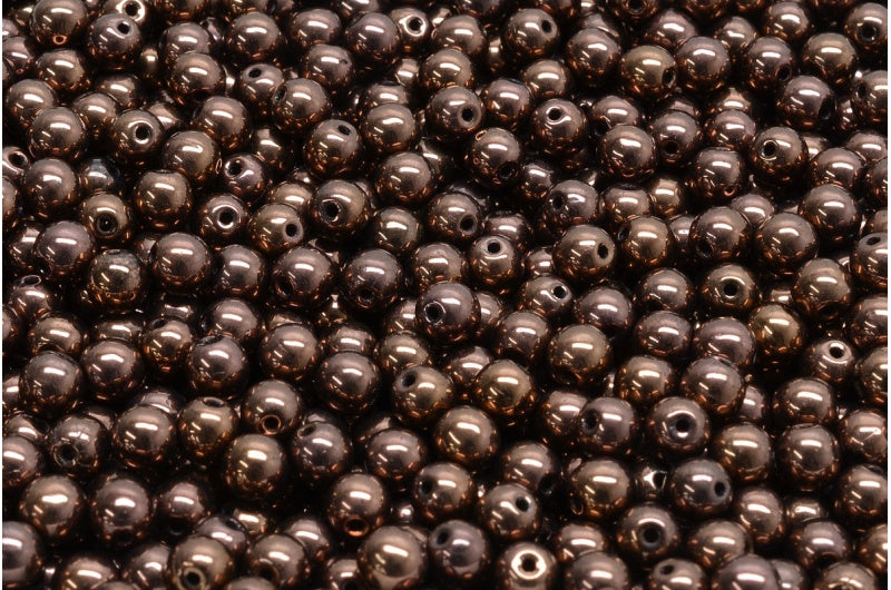 ラウンドドラックビーズ、ブラックパープル(23980-15726)、ガラス、チェコ共和国