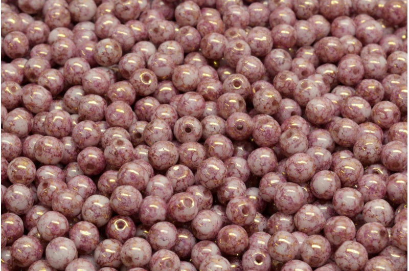 Round Druck Beads, White Terracotta Violet (02010-15496), Glass, Czech Republic
