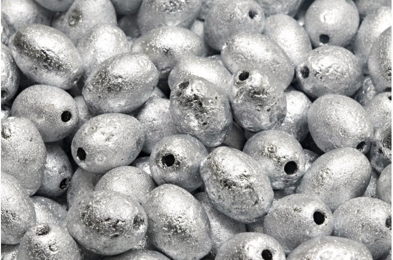 OUTLET 10 克橄榄珠,13 x 10 毫米,水晶蚀刻银(00030-etch-27000),玻璃,捷克共和国