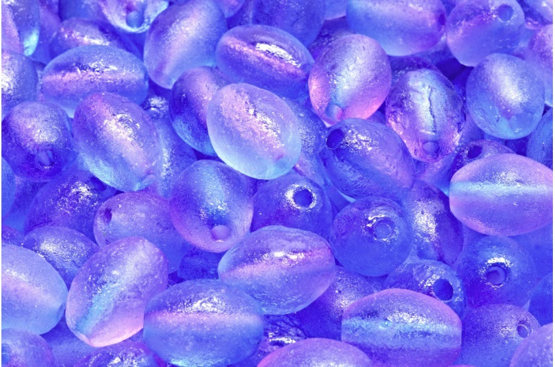 オリーブビーズ、クリスタルエッチングブルーバイオレット(00030-etch-48002)、ガラス、チェコ共和国