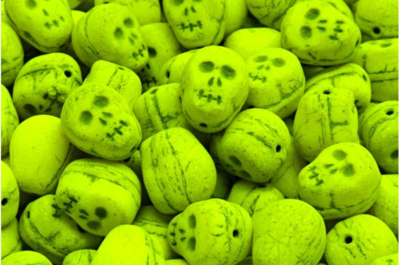 骷髅珠,白色黑色内衬黄色 (02010-46441-25121),玻璃,捷克共和国