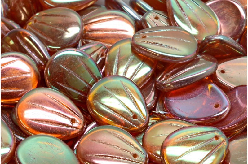 マグノリアペタル、クリスタルジェットブラックフルアプリコット(00030-29123)、ガラス、チェコ共和国