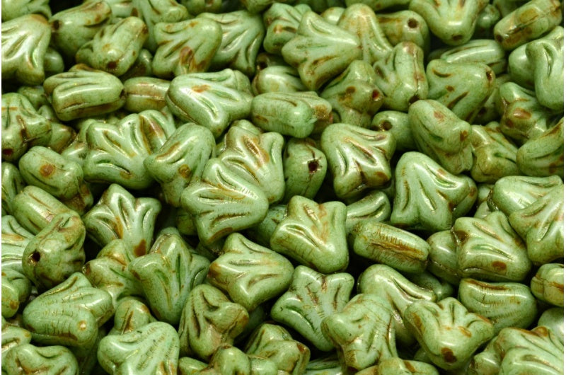 OUTLET 250g Lily Flower Beads, 9 x 9 mm, White Brown Luster Spotted (02010-65326), Glass, Czech Republic