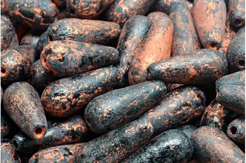 ドロップビーズ、黒色エッチング銅線入り(23980-etch-54319)、ガラス、チェコ共和国