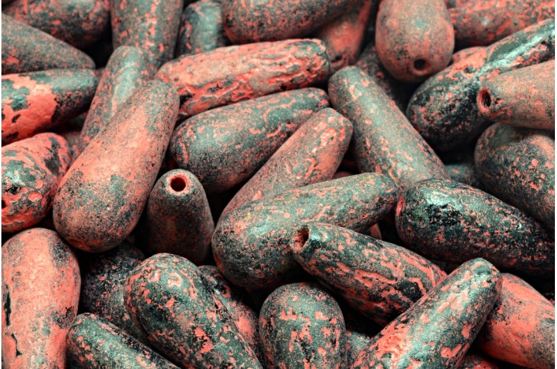 ドロップビーズ、黒エッチング、赤ライン入り(23980-etch-54310)、ガラス、チェコ共和国