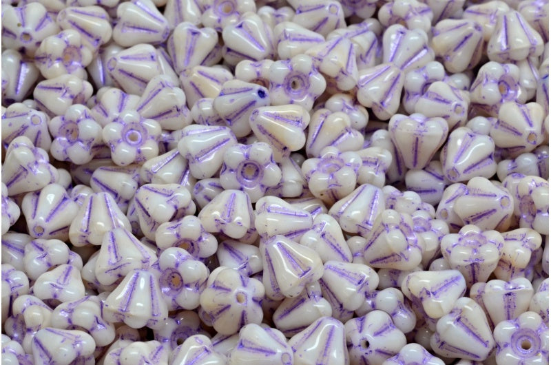 Bell Flower Beads, Beige 43810 (07104-43810), Glass, Czech Republic
