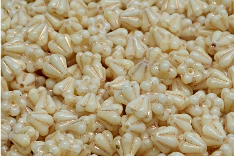 Bell Flower Beads, Beige Copper Lined (07104-54307), Glass, Czech Republic