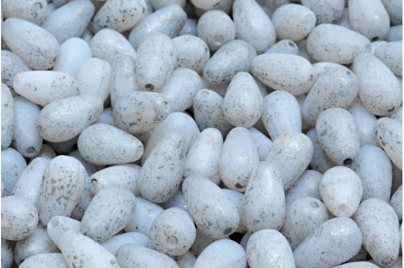 ドロップビーズ、ホワイトエッチングシルバーライン(02010-etch-54301)、ガラス、チェコ共和国